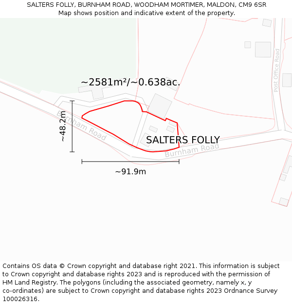 SALTERS FOLLY, BURNHAM ROAD, WOODHAM MORTIMER, MALDON, CM9 6SR: Plot and title map