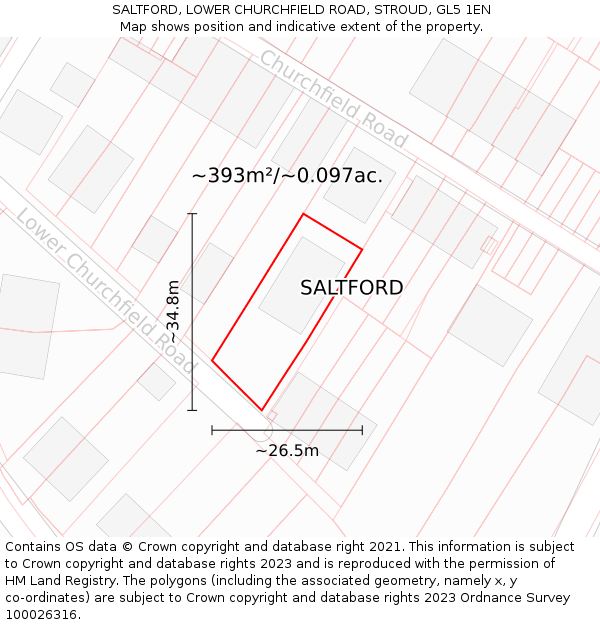 SALTFORD, LOWER CHURCHFIELD ROAD, STROUD, GL5 1EN: Plot and title map