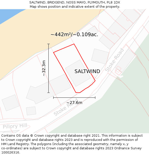 SALTWIND, BRIDGEND, NOSS MAYO, PLYMOUTH, PL8 1DX: Plot and title map