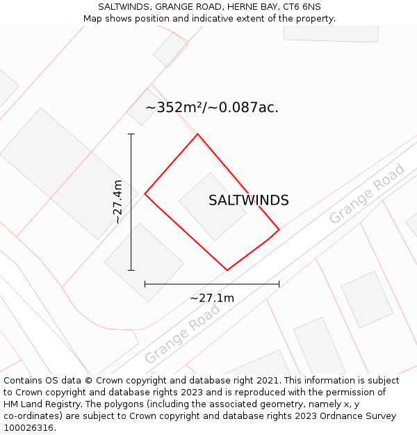 SALTWINDS, GRANGE ROAD, HERNE BAY, CT6 6NS: Plot and title map