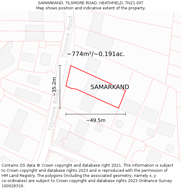 SAMARKAND, TILSMORE ROAD, HEATHFIELD, TN21 0XT: Plot and title map