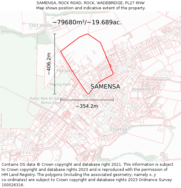 SAMENSA, ROCK ROAD, ROCK, WADEBRIDGE, PL27 6NW: Plot and title map