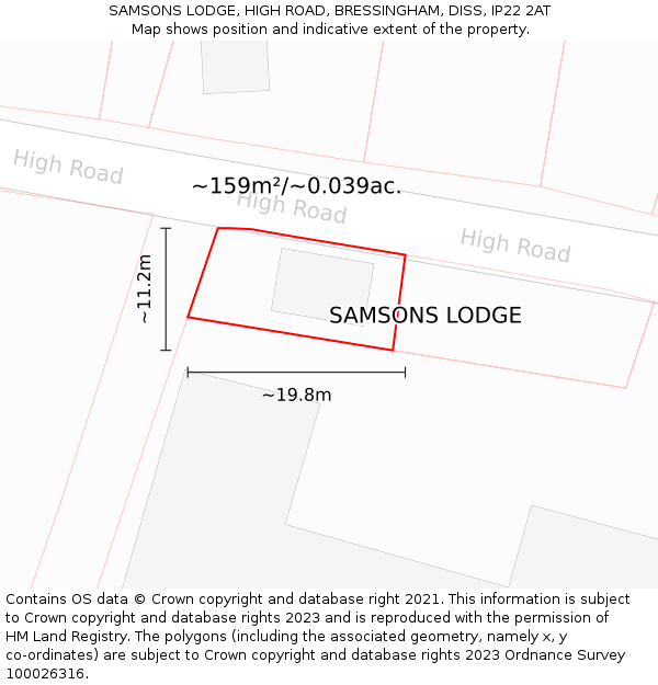 SAMSONS LODGE, HIGH ROAD, BRESSINGHAM, DISS, IP22 2AT: Plot and title map