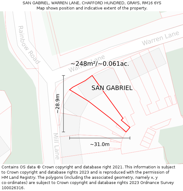 SAN GABRIEL, WARREN LANE, CHAFFORD HUNDRED, GRAYS, RM16 6YS: Plot and title map