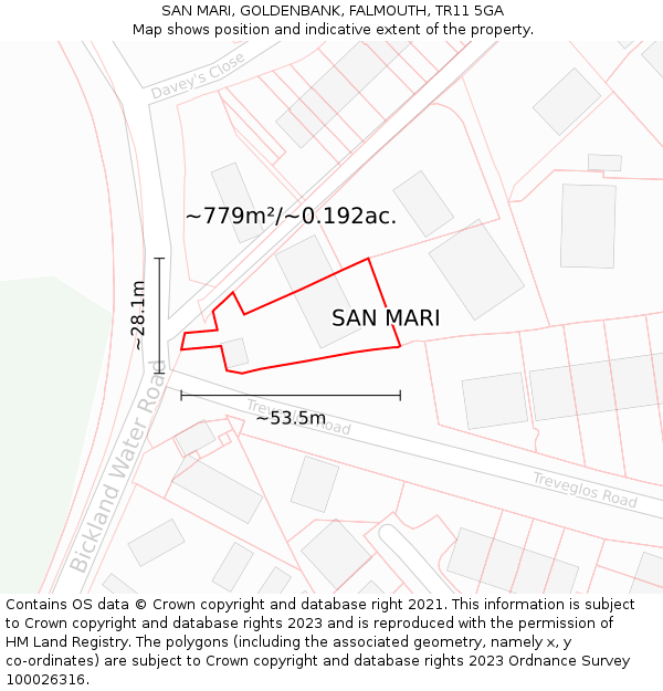 SAN MARI, GOLDENBANK, FALMOUTH, TR11 5GA: Plot and title map