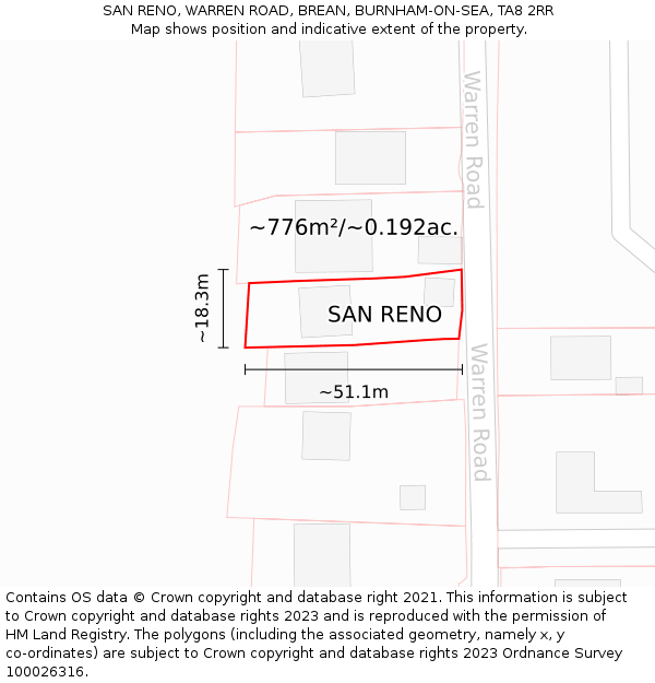 SAN RENO, WARREN ROAD, BREAN, BURNHAM-ON-SEA, TA8 2RR: Plot and title map