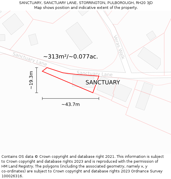 SANCTUARY, SANCTUARY LANE, STORRINGTON, PULBOROUGH, RH20 3JD: Plot and title map