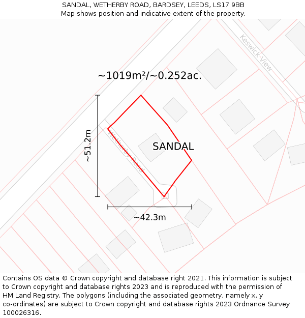 SANDAL, WETHERBY ROAD, BARDSEY, LEEDS, LS17 9BB: Plot and title map