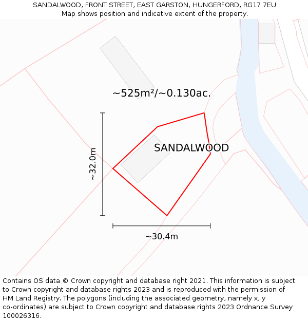 SANDALWOOD, FRONT STREET, EAST GARSTON, HUNGERFORD, RG17 7EU: Plot and title map