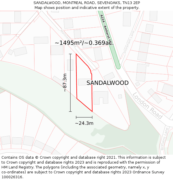 SANDALWOOD, MONTREAL ROAD, SEVENOAKS, TN13 2EP: Plot and title map