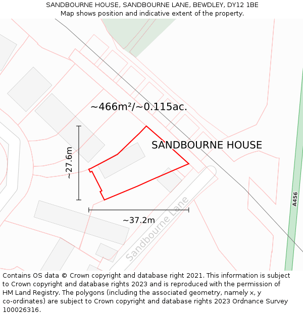 SANDBOURNE HOUSE, SANDBOURNE LANE, BEWDLEY, DY12 1BE: Plot and title map