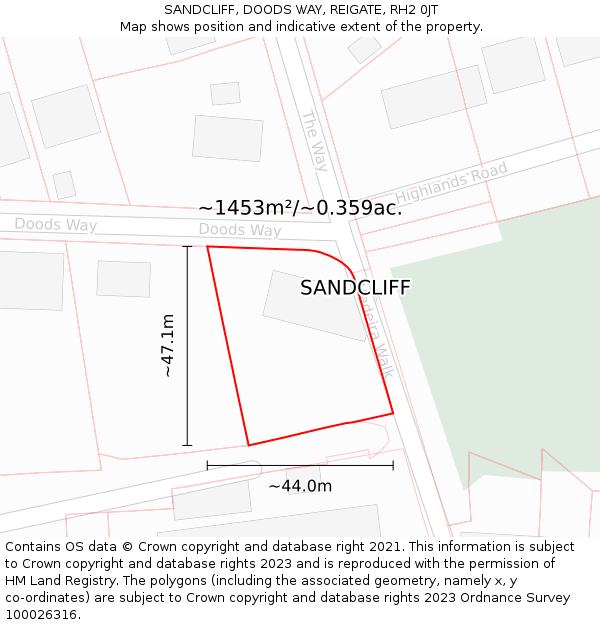 SANDCLIFF, DOODS WAY, REIGATE, RH2 0JT: Plot and title map