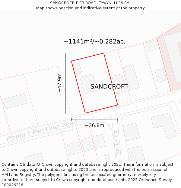 SANDCROFT, PIER ROAD, TYWYN, LL36 0AL: Plot and title map