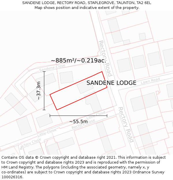 SANDENE LODGE, RECTORY ROAD, STAPLEGROVE, TAUNTON, TA2 6EL: Plot and title map