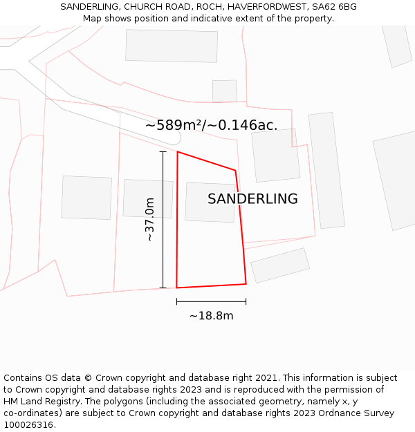 SANDERLING, CHURCH ROAD, ROCH, HAVERFORDWEST, SA62 6BG: Plot and title map