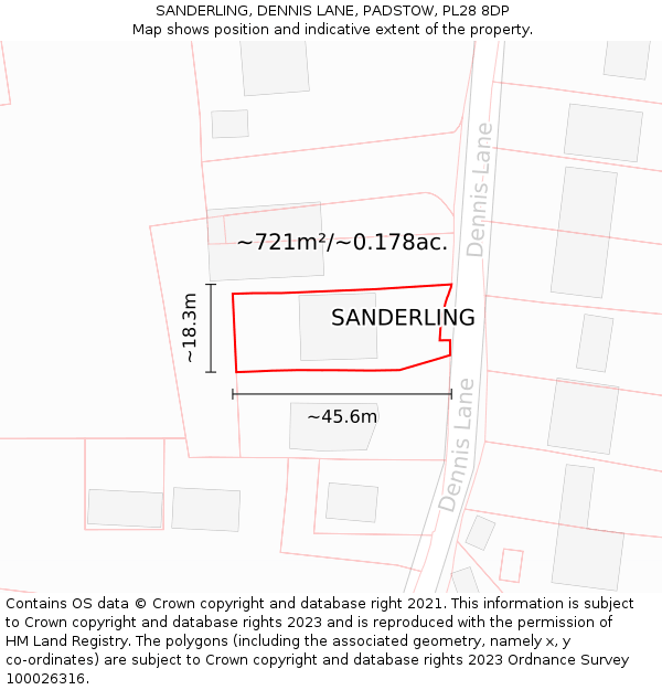 SANDERLING, DENNIS LANE, PADSTOW, PL28 8DP: Plot and title map