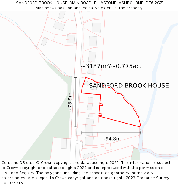 SANDFORD BROOK HOUSE, MAIN ROAD, ELLASTONE, ASHBOURNE, DE6 2GZ: Plot and title map