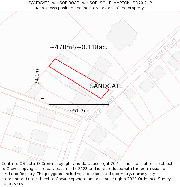 SANDGATE, WINSOR ROAD, WINSOR, SOUTHAMPTON, SO40 2HP: Plot and title map