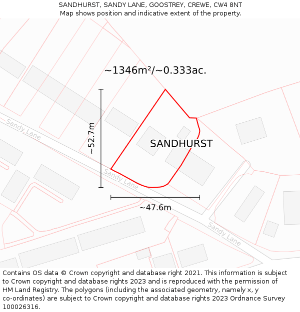 SANDHURST, SANDY LANE, GOOSTREY, CREWE, CW4 8NT: Plot and title map