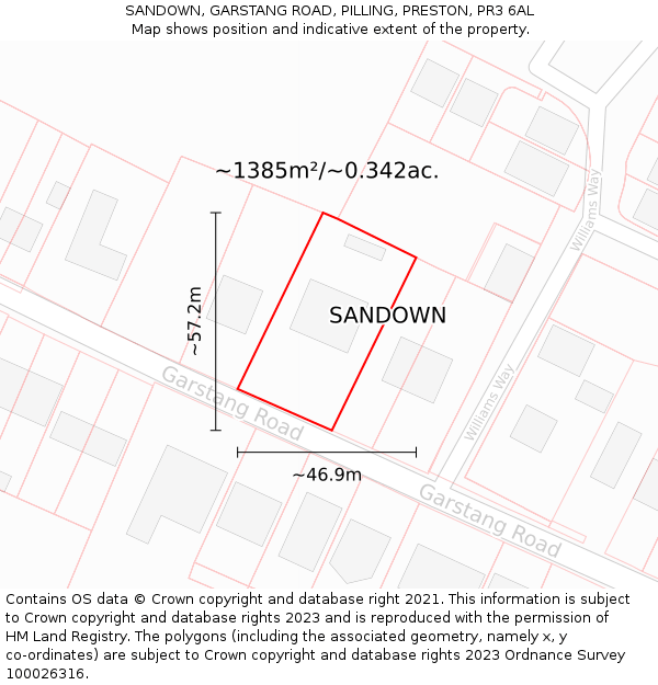 SANDOWN, GARSTANG ROAD, PILLING, PRESTON, PR3 6AL: Plot and title map