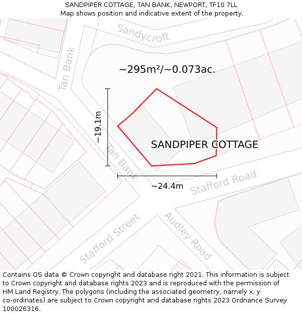 SANDPIPER COTTAGE, TAN BANK, NEWPORT, TF10 7LL: Plot and title map