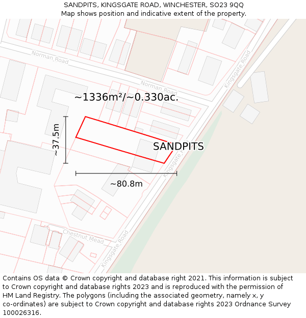 SANDPITS, KINGSGATE ROAD, WINCHESTER, SO23 9QQ: Plot and title map