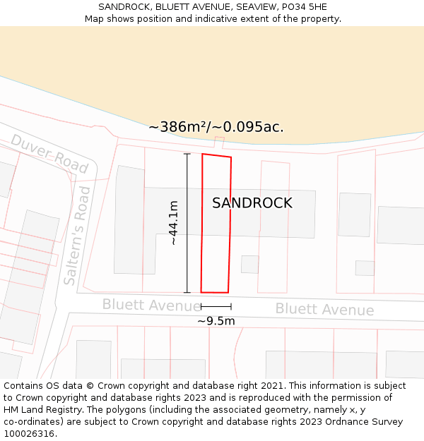 SANDROCK, BLUETT AVENUE, SEAVIEW, PO34 5HE: Plot and title map