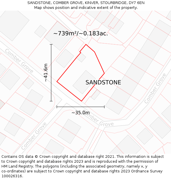 SANDSTONE, COMBER GROVE, KINVER, STOURBRIDGE, DY7 6EN: Plot and title map