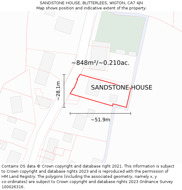 SANDSTONE HOUSE, BLITTERLEES, WIGTON, CA7 4JN: Plot and title map