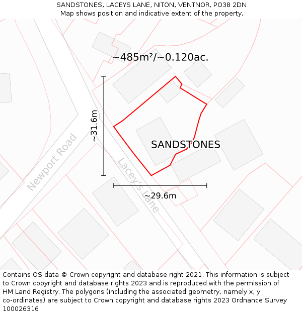 SANDSTONES, LACEYS LANE, NITON, VENTNOR, PO38 2DN: Plot and title map