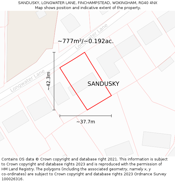 SANDUSKY, LONGWATER LANE, FINCHAMPSTEAD, WOKINGHAM, RG40 4NX: Plot and title map