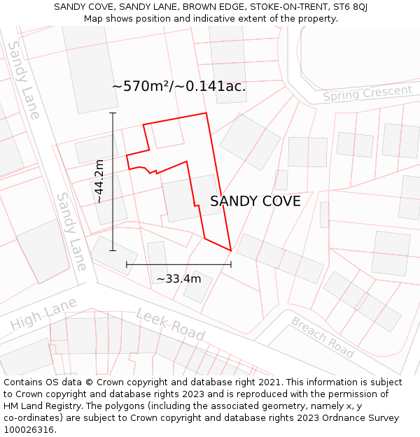 SANDY COVE, SANDY LANE, BROWN EDGE, STOKE-ON-TRENT, ST6 8QJ: Plot and title map