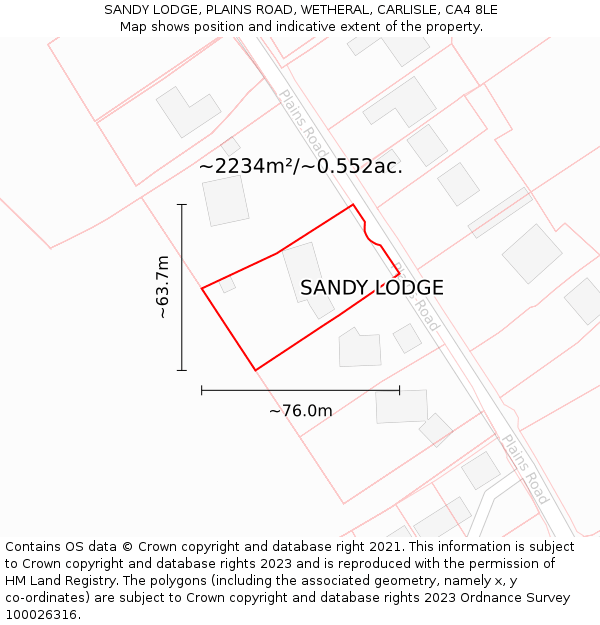 SANDY LODGE, PLAINS ROAD, WETHERAL, CARLISLE, CA4 8LE: Plot and title map