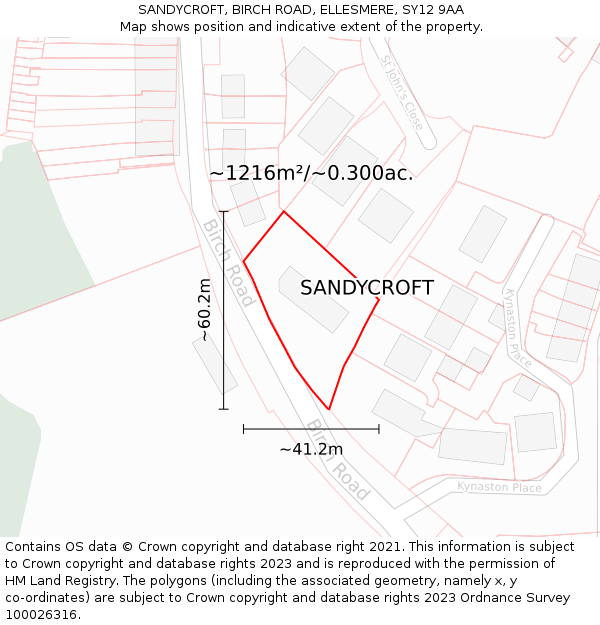 SANDYCROFT, BIRCH ROAD, ELLESMERE, SY12 9AA: Plot and title map