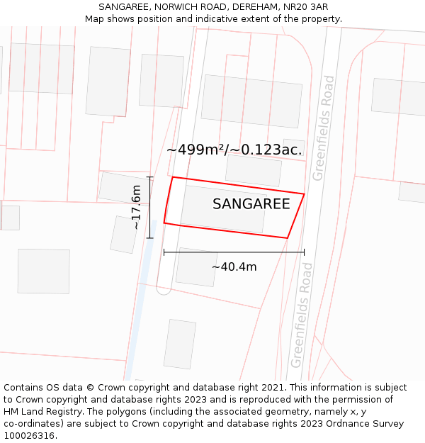 SANGAREE, NORWICH ROAD, DEREHAM, NR20 3AR: Plot and title map