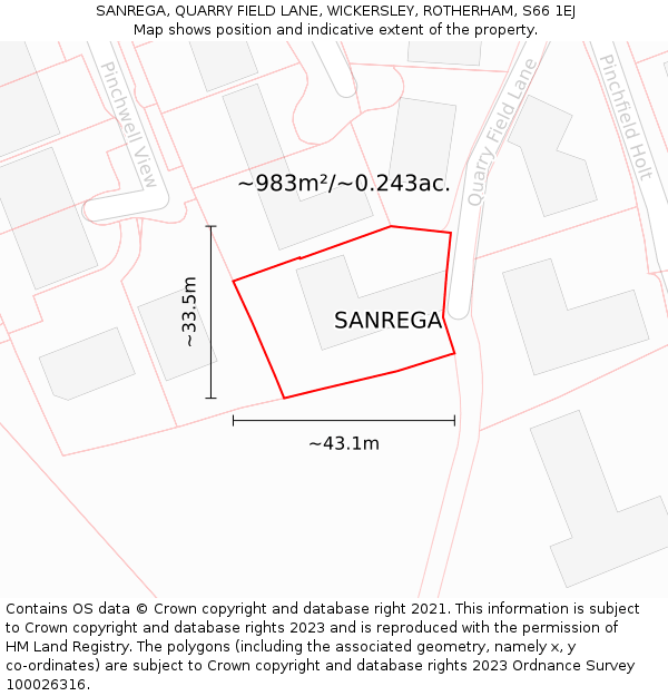 SANREGA, QUARRY FIELD LANE, WICKERSLEY, ROTHERHAM, S66 1EJ: Plot and title map