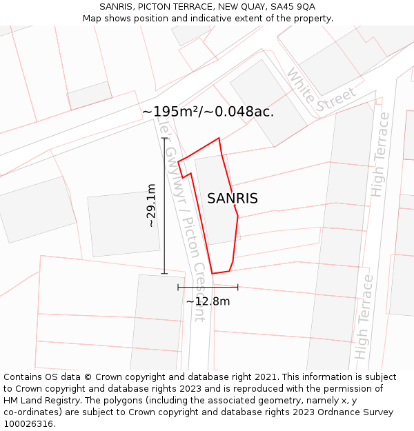 SANRIS, PICTON TERRACE, NEW QUAY, SA45 9QA: Plot and title map