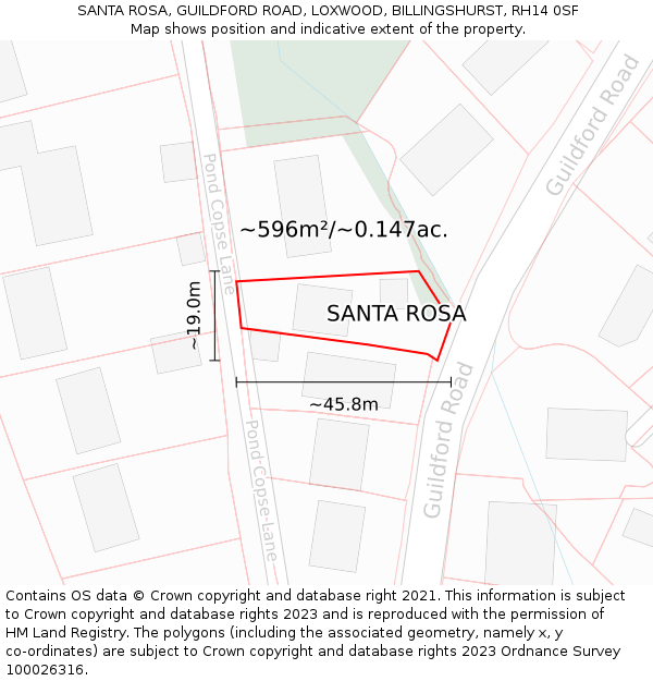 SANTA ROSA, GUILDFORD ROAD, LOXWOOD, BILLINGSHURST, RH14 0SF: Plot and title map