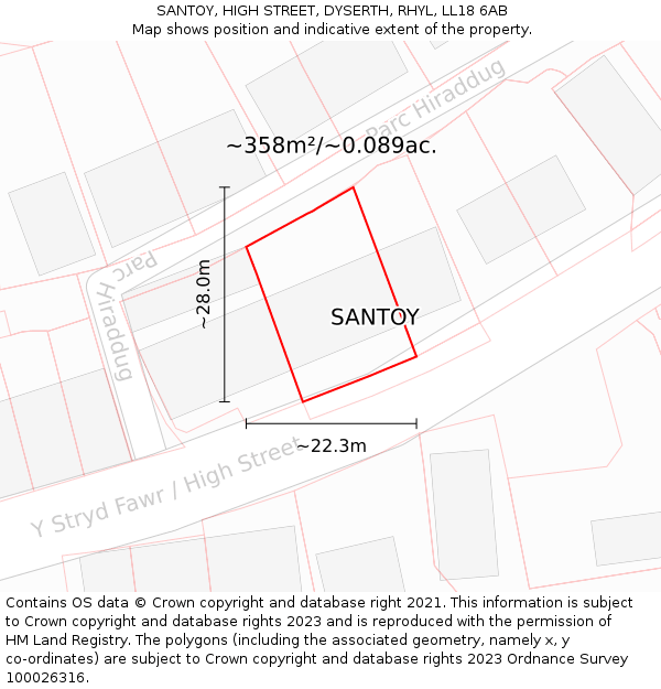 SANTOY, HIGH STREET, DYSERTH, RHYL, LL18 6AB: Plot and title map