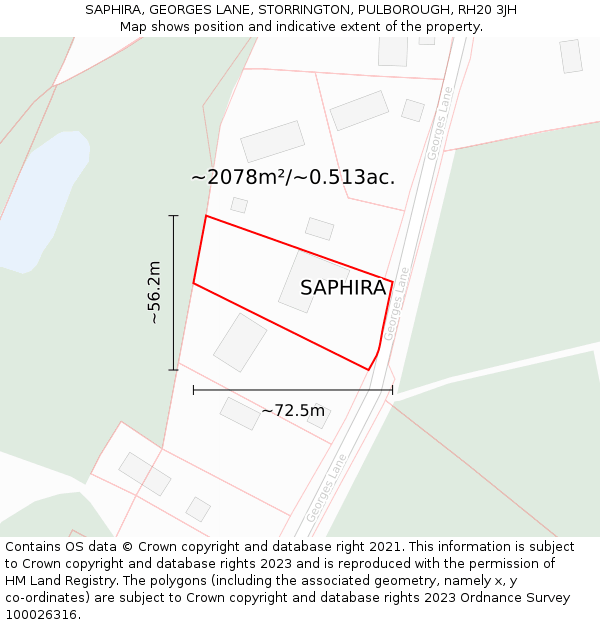 SAPHIRA, GEORGES LANE, STORRINGTON, PULBOROUGH, RH20 3JH: Plot and title map