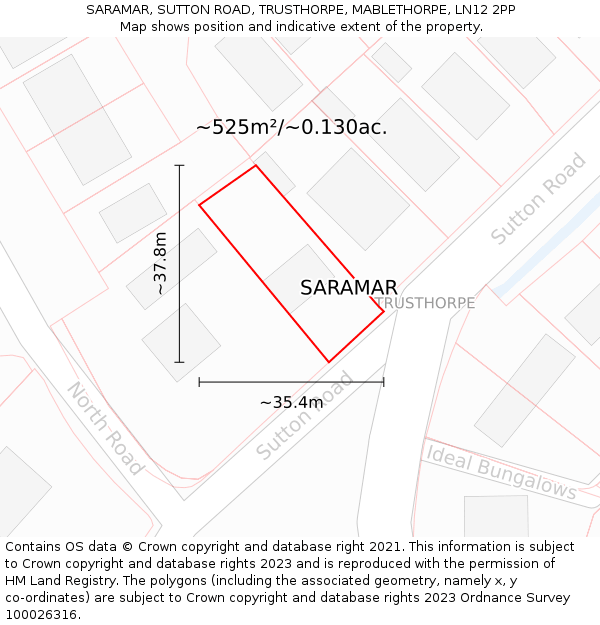 SARAMAR, SUTTON ROAD, TRUSTHORPE, MABLETHORPE, LN12 2PP: Plot and title map