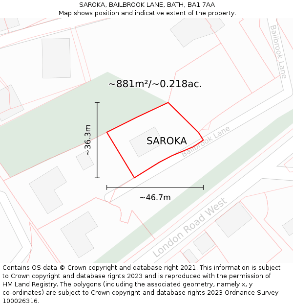 SAROKA, BAILBROOK LANE, BATH, BA1 7AA: Plot and title map