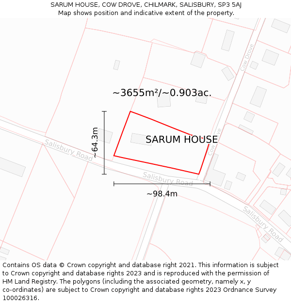 SARUM HOUSE, COW DROVE, CHILMARK, SALISBURY, SP3 5AJ: Plot and title map