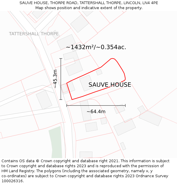 SAUVE HOUSE, THORPE ROAD, TATTERSHALL THORPE, LINCOLN, LN4 4PE: Plot and title map