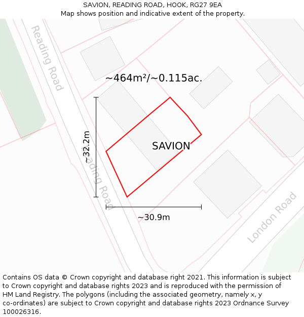 SAVION, READING ROAD, HOOK, RG27 9EA: Plot and title map