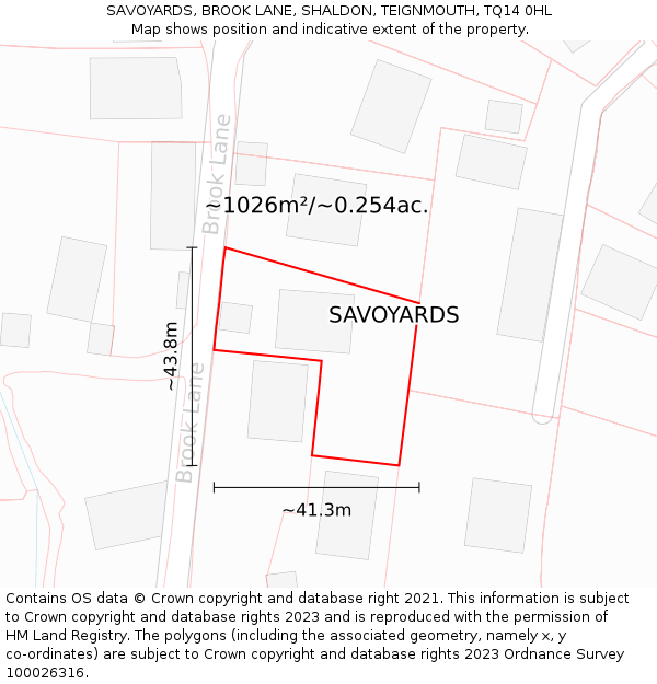 SAVOYARDS, BROOK LANE, SHALDON, TEIGNMOUTH, TQ14 0HL: Plot and title map