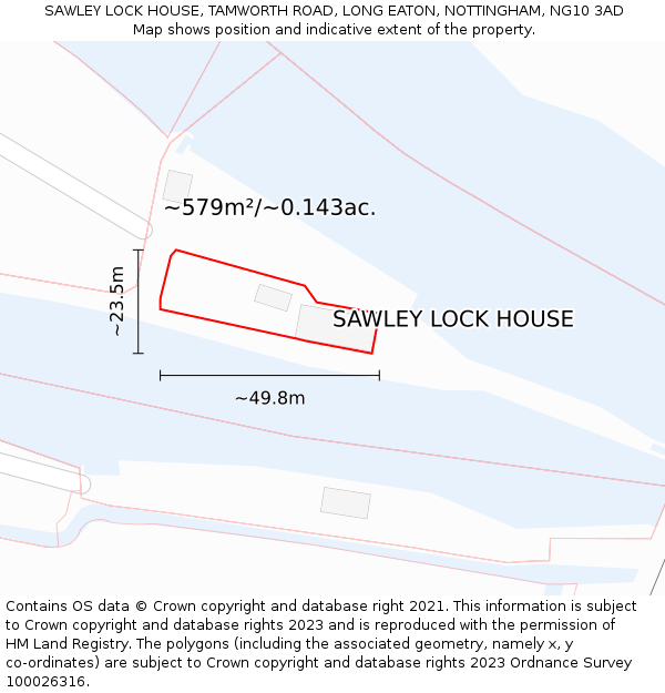 SAWLEY LOCK HOUSE, TAMWORTH ROAD, LONG EATON, NOTTINGHAM, NG10 3AD: Plot and title map