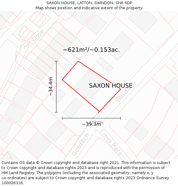 SAXON HOUSE, LATTON, SWINDON, SN6 6DP: Plot and title map