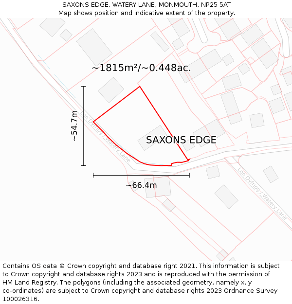 SAXONS EDGE, WATERY LANE, MONMOUTH, NP25 5AT: Plot and title map