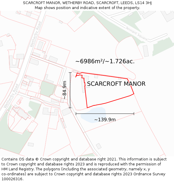 SCARCROFT MANOR, WETHERBY ROAD, SCARCROFT, LEEDS, LS14 3HJ: Plot and title map